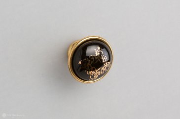 New Deco мебельная ручка-кнопка состаренное золото и черная керамика с рисунком