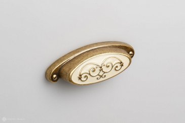 Art Deco мебельная ручка-раковина 64 мм бронза с кремовой эмалью